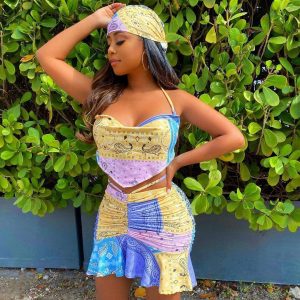 女性 夏 タンクトップ スプライシング フリル ワンピース カジュアル 膝上 プリーツスカート 2点セット