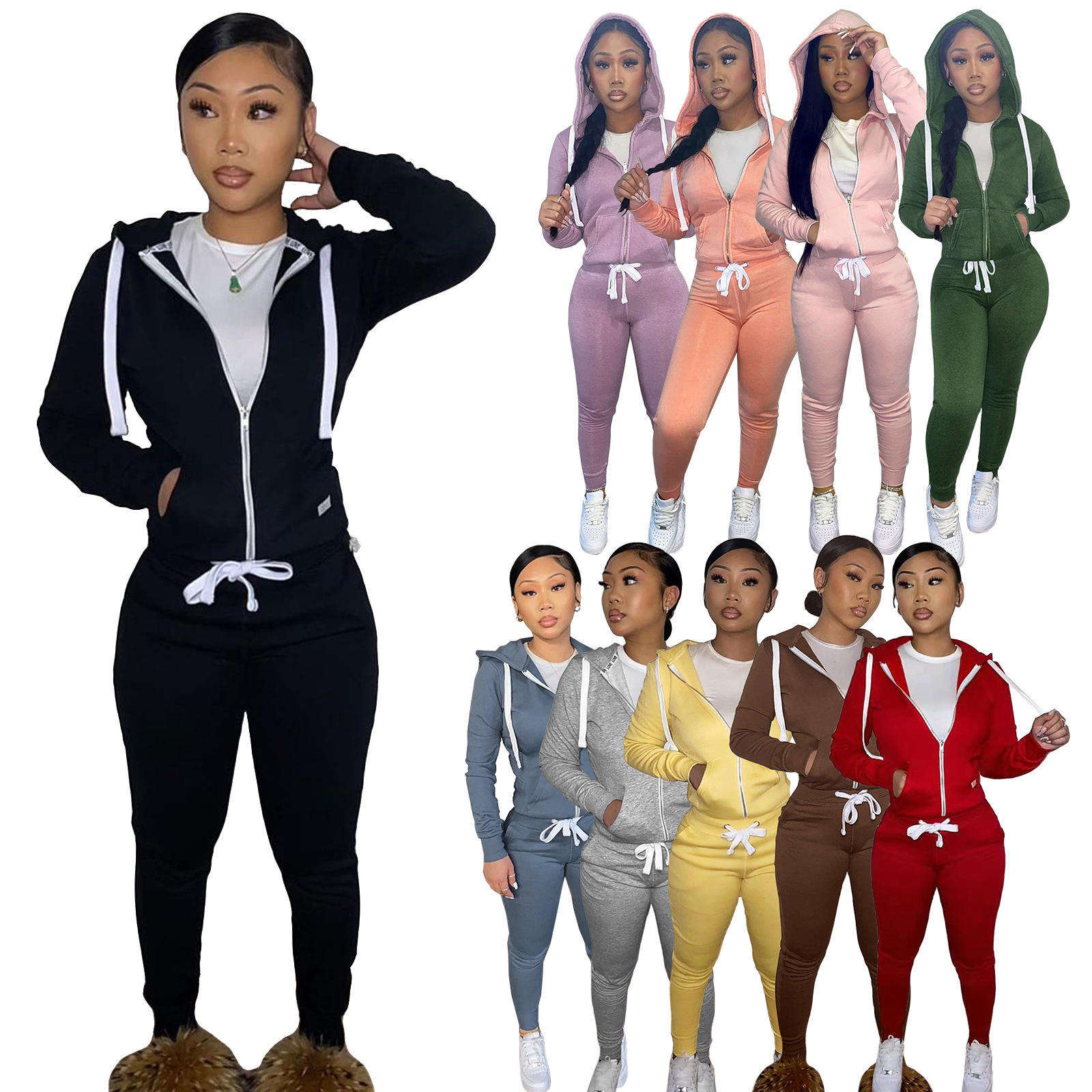Pile spesso 2 pezzi donne autunno inverno vestiti Jogging Sweatpants Suit Cardigan Hoodie donne Sweatsuit Set Tracksuit Jogger Set
