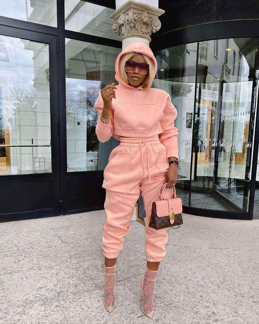 Toamna Toamna Doamnelor Îmbrăcăminte Casual Solid Hoodie Jogger Suit Womens Sweat Pocket Crop Sweatsuit 2 Piece Pants Sets