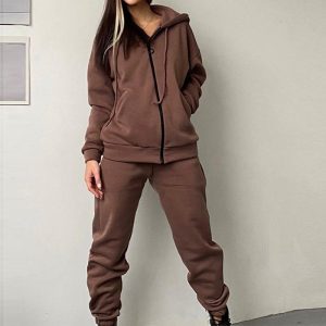 卸売レディーストラックスーツツーピースジップアップパーカーとジョガーは、女性のためのスウェットを設定します。
