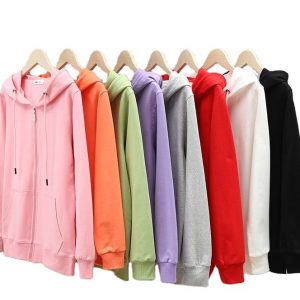 Multi-style Solid Color Zipper Cotton Comfortable Custom Logo Women Sports Hoodies