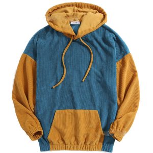 Customize Color Men Stylish Warm 100% Polyester Sweatshirt Streetwear Pullover Color Block Hoodie