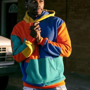 Pasirinktinis naujas dizainas spalvų blokas kontrastas derliaus vyrai sporto salė komfortas traukti per Hoodies