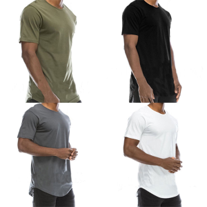 New Fashion Long Length Tshirt Men Polyester Plain Extra Long Curved Hem Scoop Bottom T Shirts