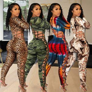 Plus Size Women New Fashion Hollow Out Design Floral Print Leopard One Piece Women Sexy Bodysuit Jumpsuit