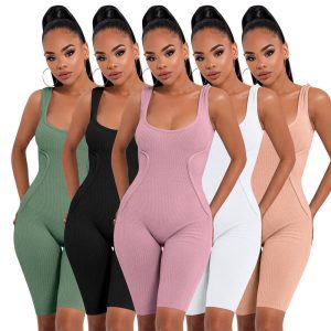 Women Sleeveless Close Fit Bodycon Hip Lifting Suspender Jumpsuit Bodysuit