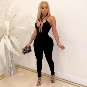 Summer Women's Pencils With Strings and Strings Multi-color Sleeveless Sexy Backless Jumpsuit