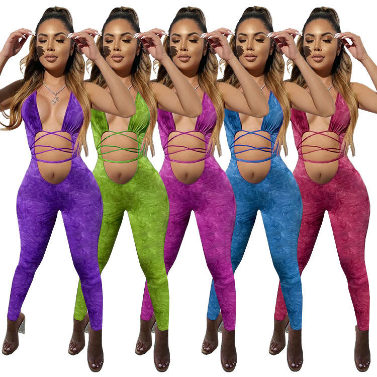 Frauen Frühling Sommer neue Kleidung solide Farbe Sexy Mode Druck Bodysuit Rompers