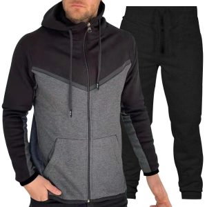 Wholesale Custom Logo Blank Fitness Sports Hooded Mens Zipper Tracksuit Sweatsuit Set