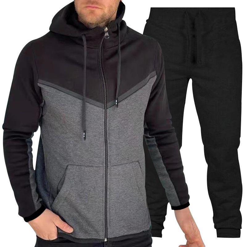Wholesale Custom Logo Blank Fitness Sports Hooded Mens Zipper Tracksuit Sweatsuit Set