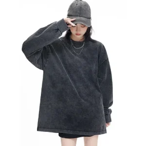 Custom Printing Streetwear Long Sleeve Unisex Cotton Vintage Oversized Tshirt Washed T Shirts