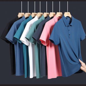 High Elastic Seamless de vară bărbați de afaceri Casual cu mânecă scurtă T-shirt Lapel T-shirt POLO Shirt