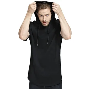 Custom Print Plain High Quality Cotton Workout Hooded Tank Tops Bodybuilding Muscle Cut Off Sleeveless Gym Hoodies Men