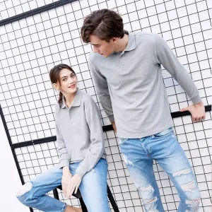 Einfachheit Solid Color Casual Frauen Mens benutzerdefinierte 200gsm 100% Baumwolle Langarm-Polo-Shirts