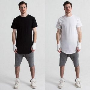 Summer New High Street Longer Arc Bottom T Shirt Loose Large Round Neck Short Sleeve Crop Top T-shirt Men
