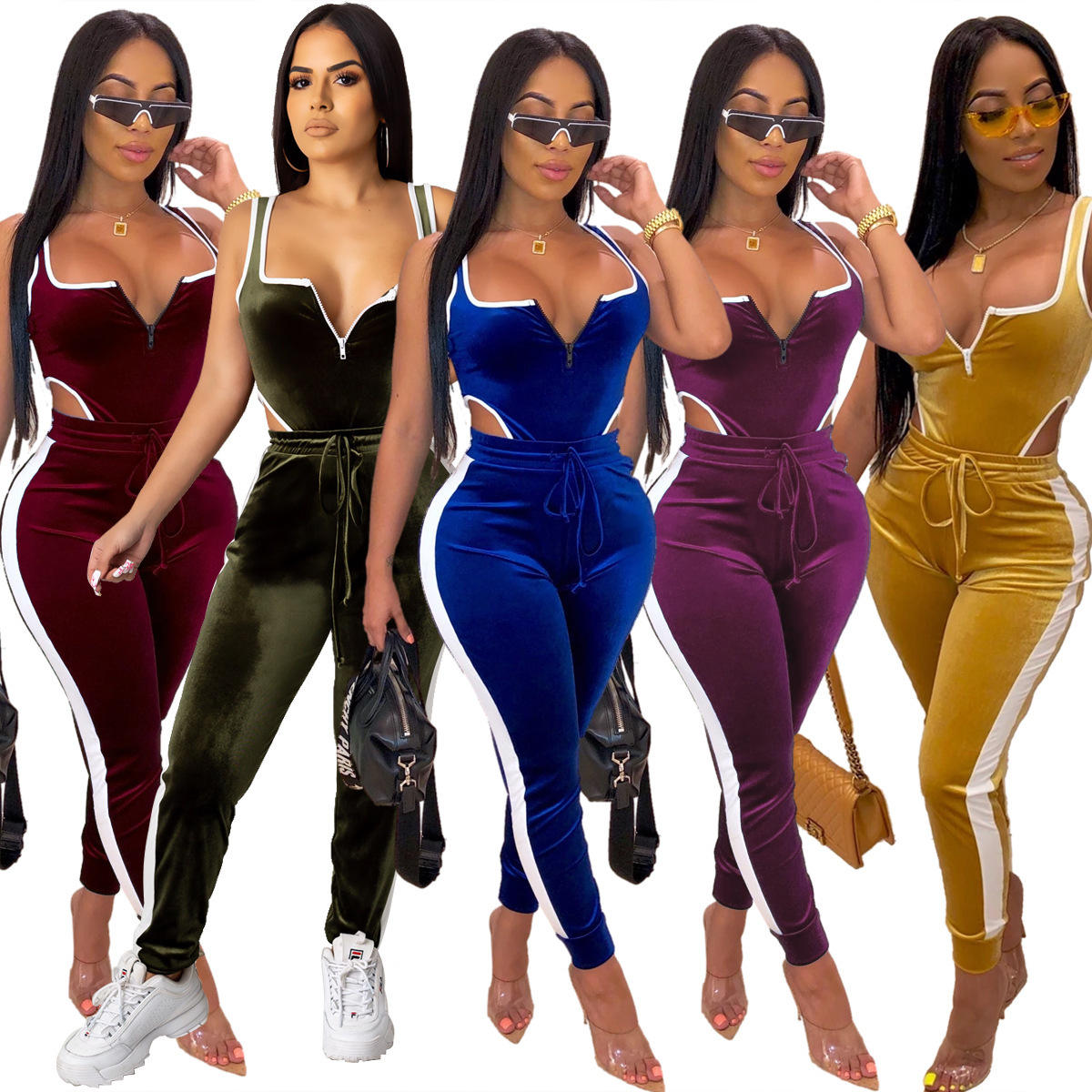 Commercio all'ingrosso Custom Sexy Sweatsuit Velour Lady Tracksuits due pezzi pantaloni set per le donne