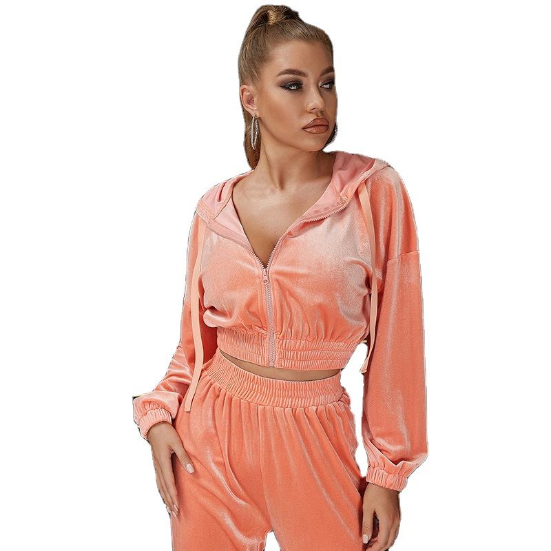 Visoka kakovost po meri logotip ženske Sweatsuit dva kosa Crop Top hlače Set Velur Lady Tracksuits