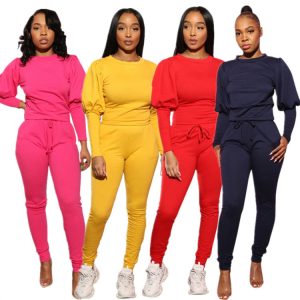 Women's Solid Color Drawstring Pants Crop Top Jumpsuit Clothing Casual Two-piece Set