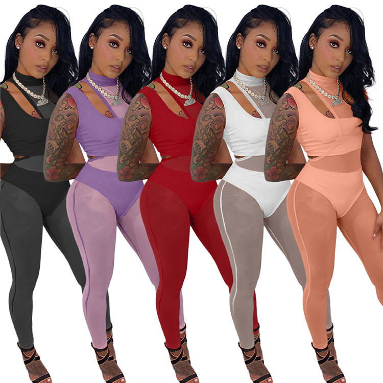 Women Summer 3 Piece Mesh Set Girl Joggers Set Solid Short Pants Outfits Three Piece Pants Set