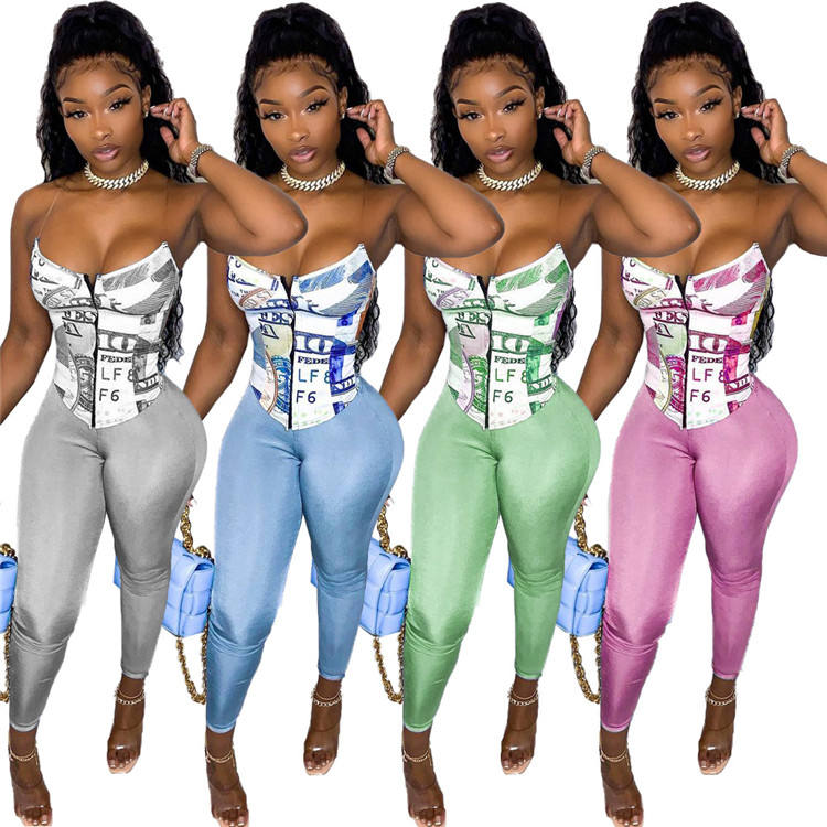 Women 2 Piece Pant Biker Set Ladies Summer Short Sets Money Corset Sweat Long Trousers - 이미지 2