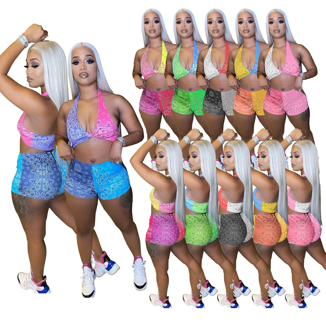 Hot Sale Women Summer Short Set Swim Beach Wear Outfit Ready Stock Two 2 Piece Short Set - slika 2