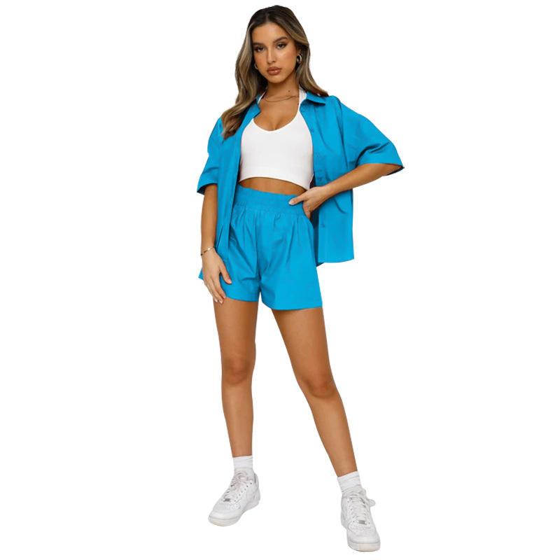 New Styles Fashion Design OEM Custom Logo Printing Plain Shirt Shorts Sets for Women - imagine 2