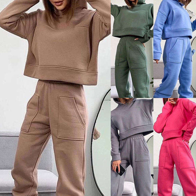 Wholesale Womens Jogger Set Crop Top Hoodie Women Sweat Suits Set Hoodies Set - immagine 2