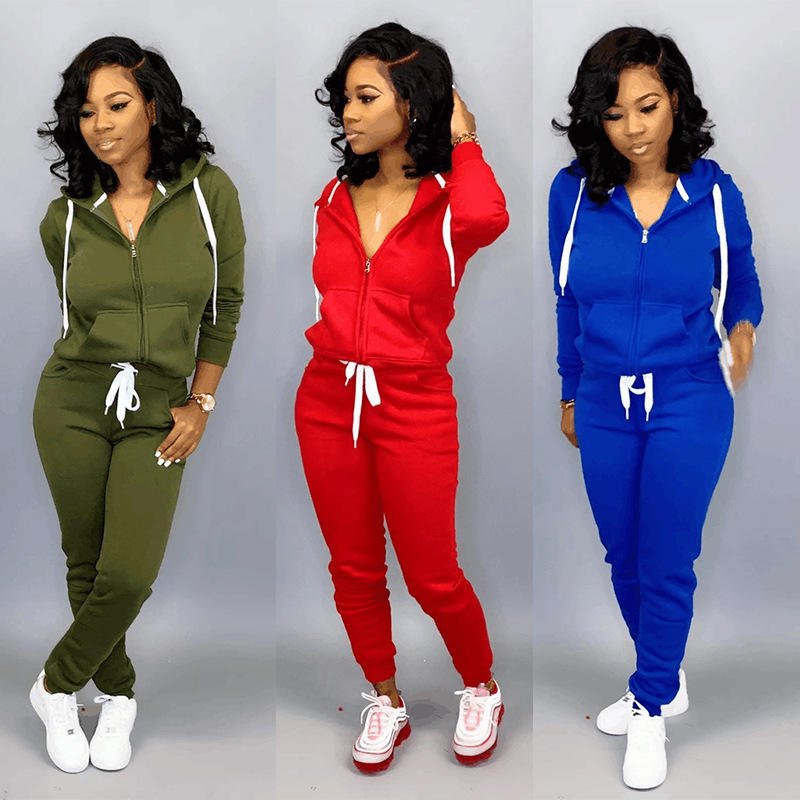 Best Manufacturer Apparel Ladies Two Pieces Set Long Sleeve Hoodie Women Plain Tracksuit Jogging Suit Set – Image 2