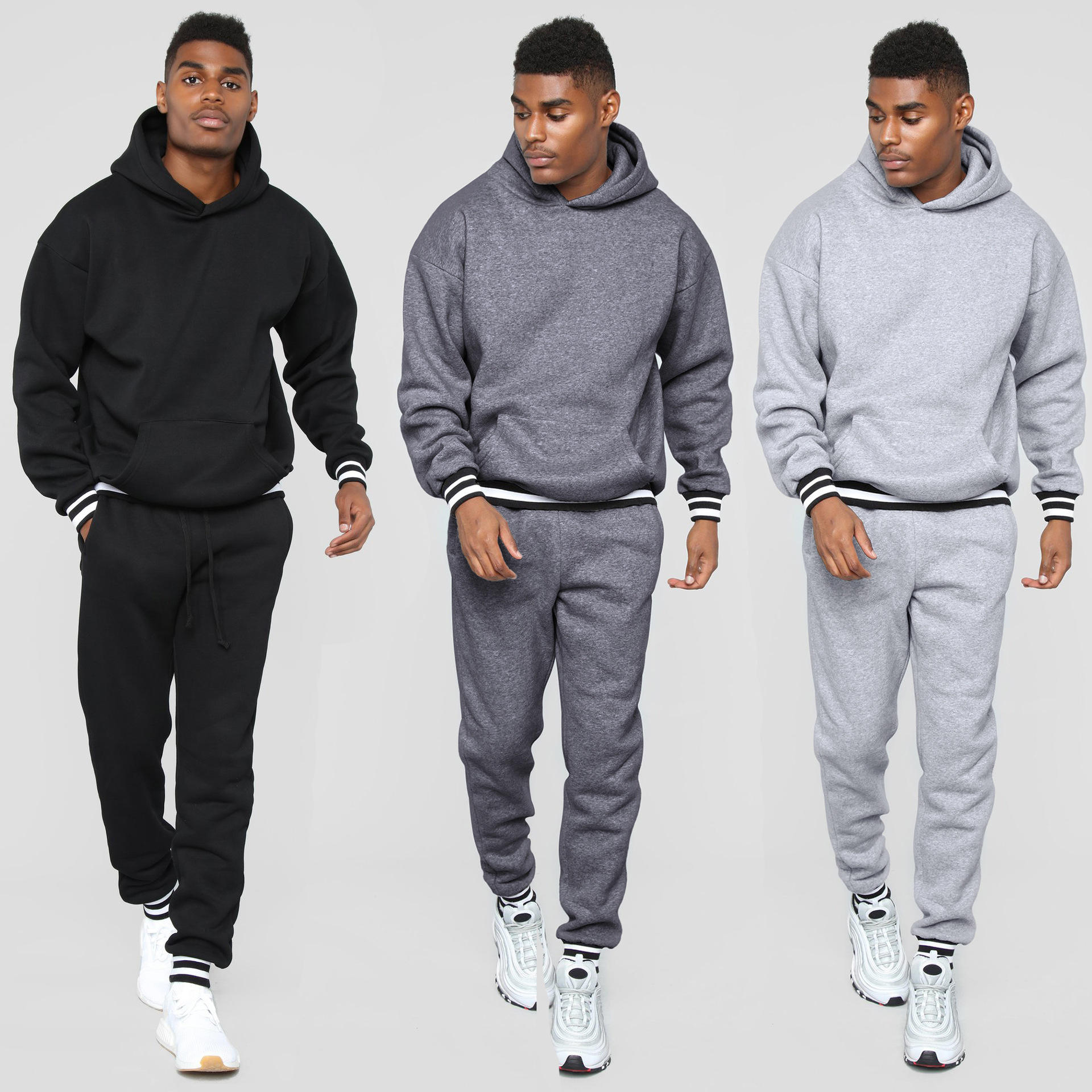 New Custom High Quality Wholesale Men Hoodie Sweat Suit Jogging Tracksuit Set - Vaizdas 2