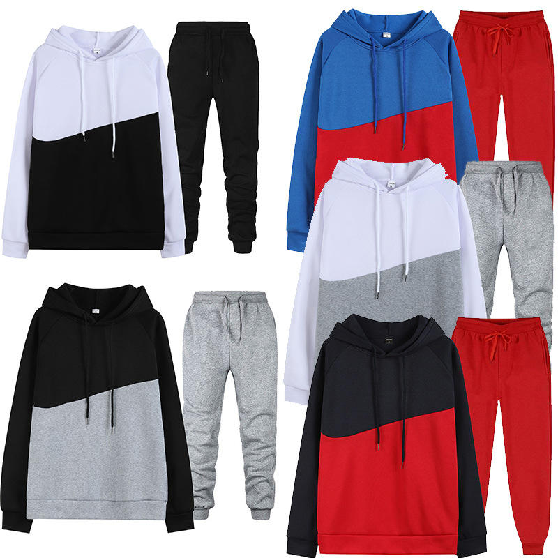 Wholesale Custom Sports Sweatsuits Color Block Activewear Jogger Tracksuit Mens Hoodie Set — изображение 2