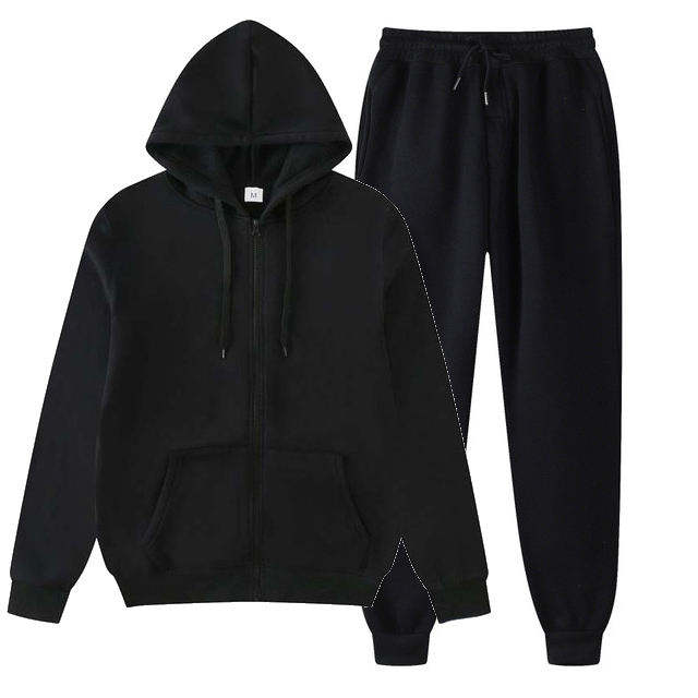 Custom Logo Vintage 2 Pieces Zip up Hoodie Polyester Plain Tracksuits for Men - immagine 2