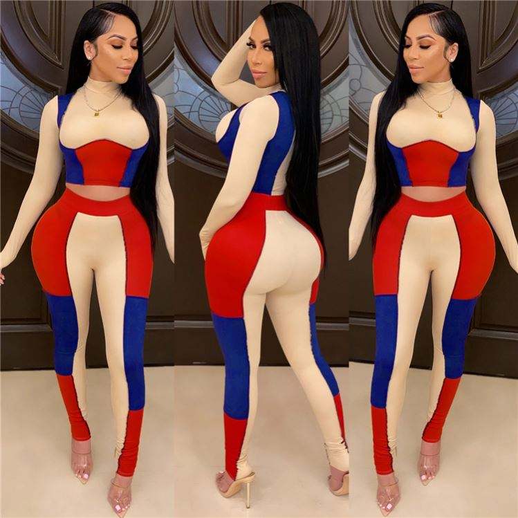 Ins Style Colorful Long Sleeves Female Clothes Outfits Fashion Two Piece Set Lady Clothing Women 2 Piece Set - 이미지 2