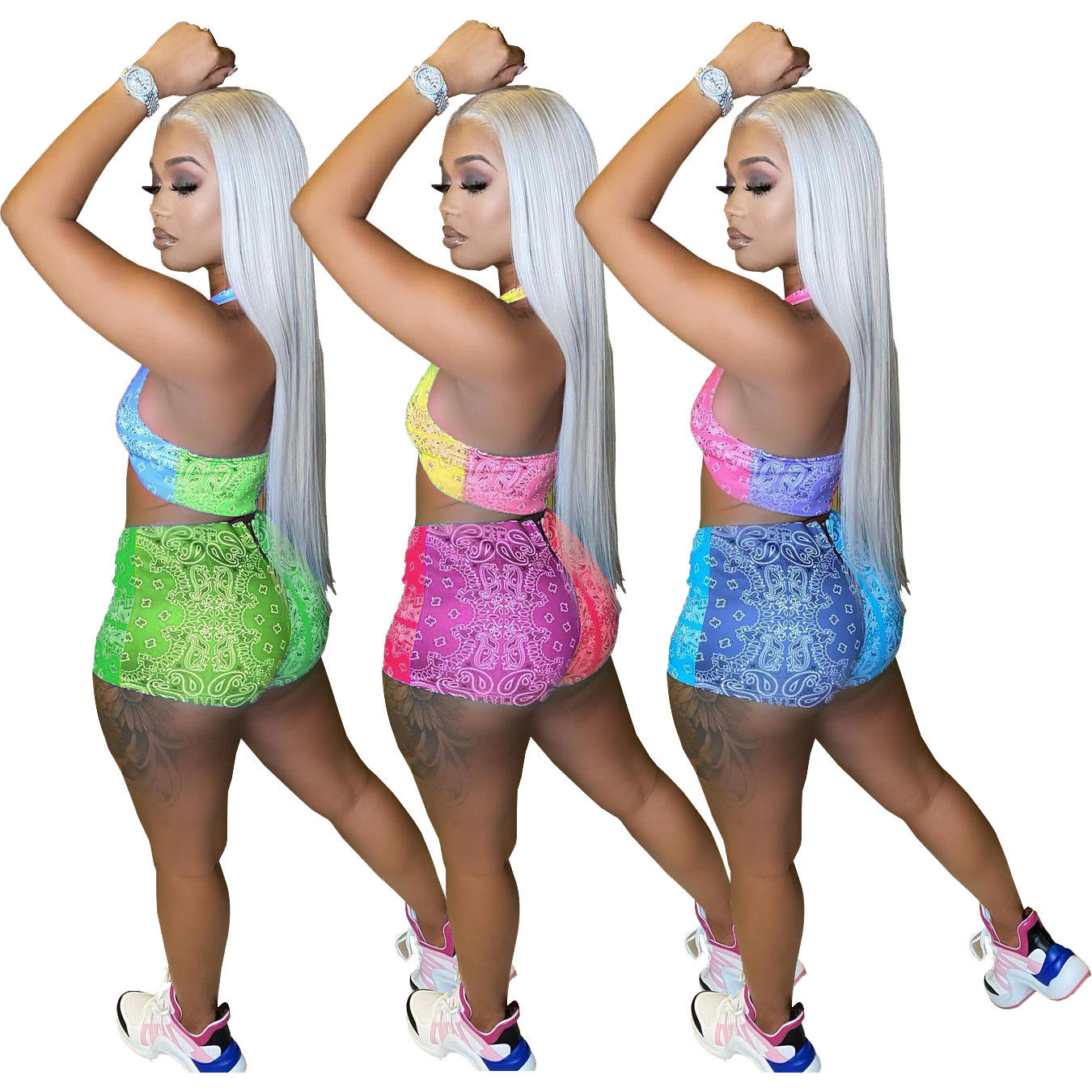 Hot Sale Women Summer Short Set Swim Beach Wear Outfit Ready Stock Two 2 Piece Short Set - slika 3