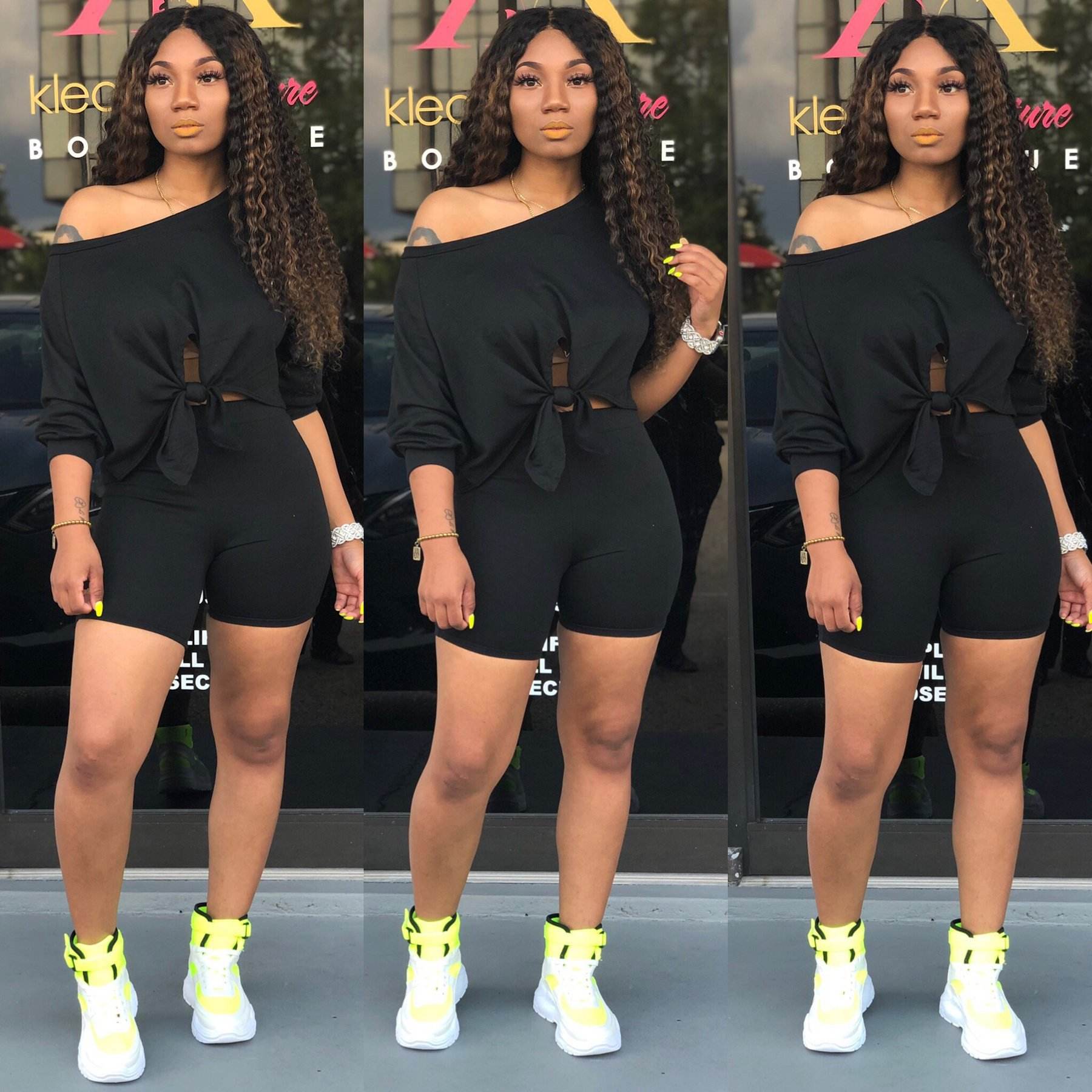 Best Price Women Outfit Solid Color Short Sleeved Tights Suit Two Piece Summer Short Set - Vaizdas 3