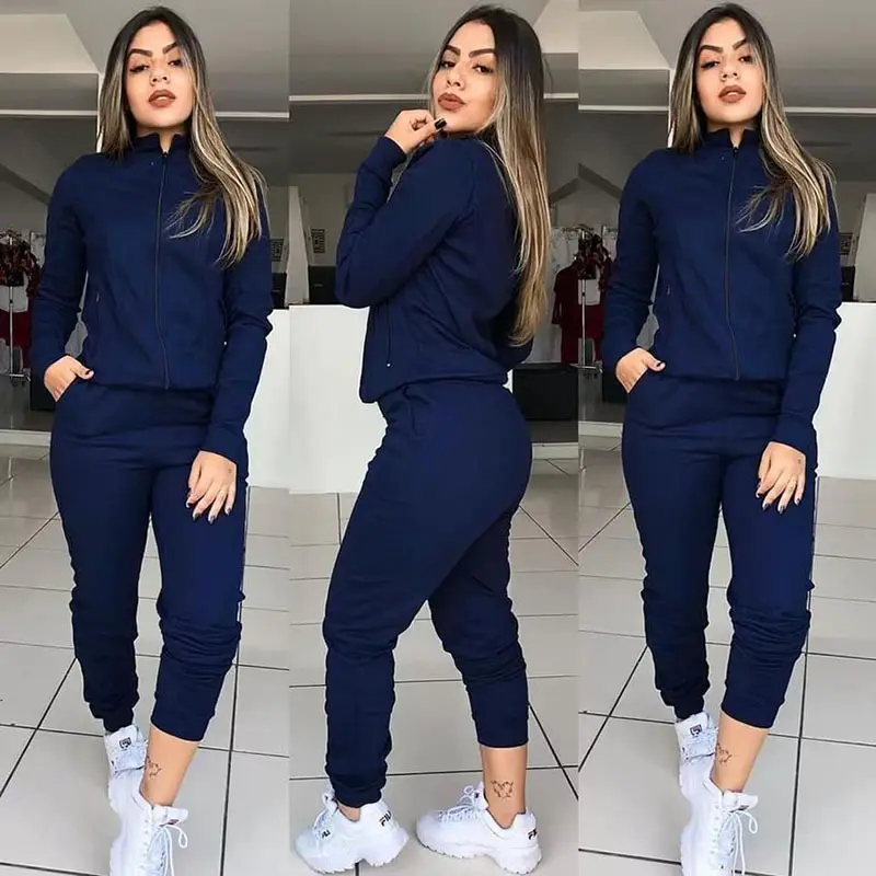 New 2 Two Piece Set Women Outfit Spring Autumn Jacket Pants Set Ladies Joggers Tracksuit Sweat Suits - slika 3