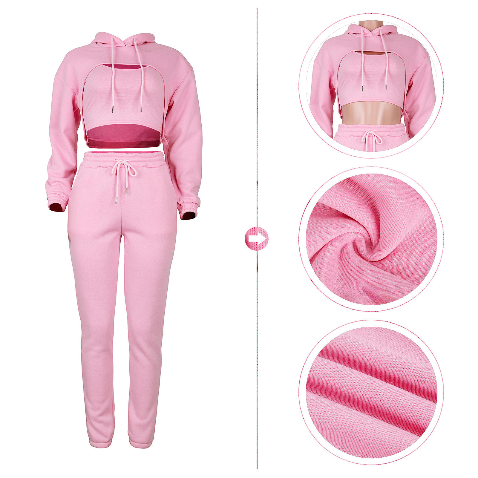 Best Price Solid Candy Color Sweatsuits Women 3 Piece Set Clothing Loose Hoodie and Jogger Set - Imagem 3