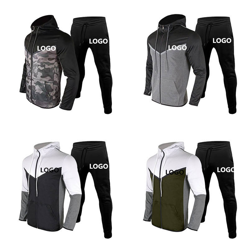 Wholesale Custom Logo Blank Fitness Sports Hooded Mens Zipper Tracksuit Sweatsuit Set - Image 3
