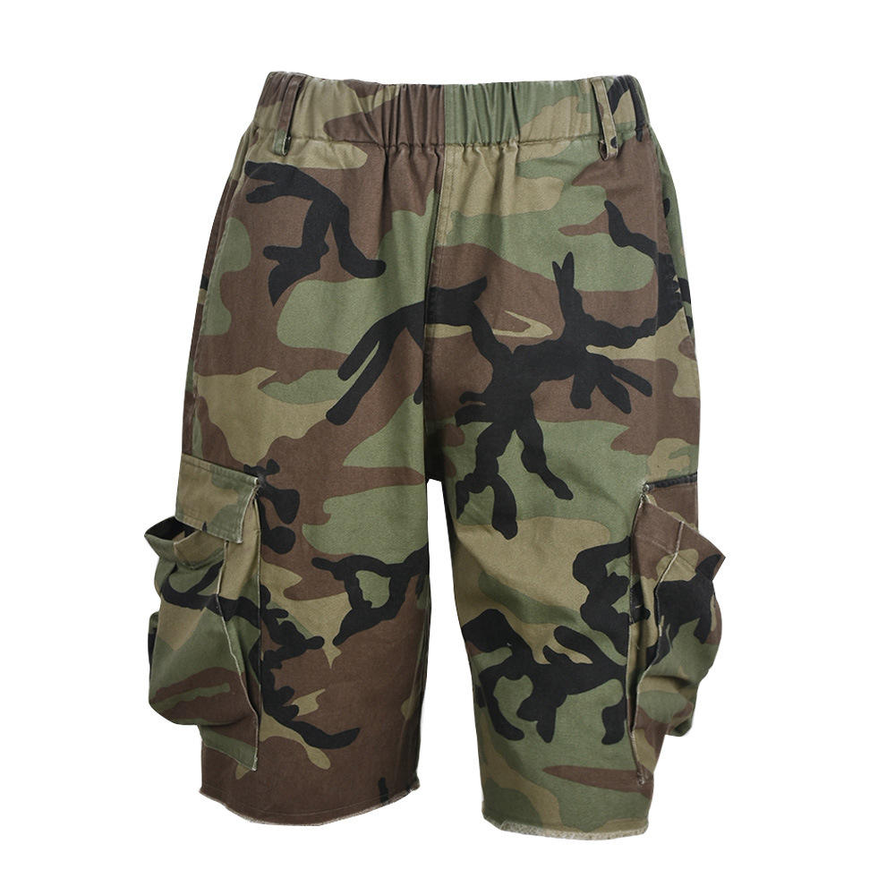 Wholesale Street Wear Multiple Pockets Knee-length Cotton Camo Cargo Shorts for Women - immagine 4