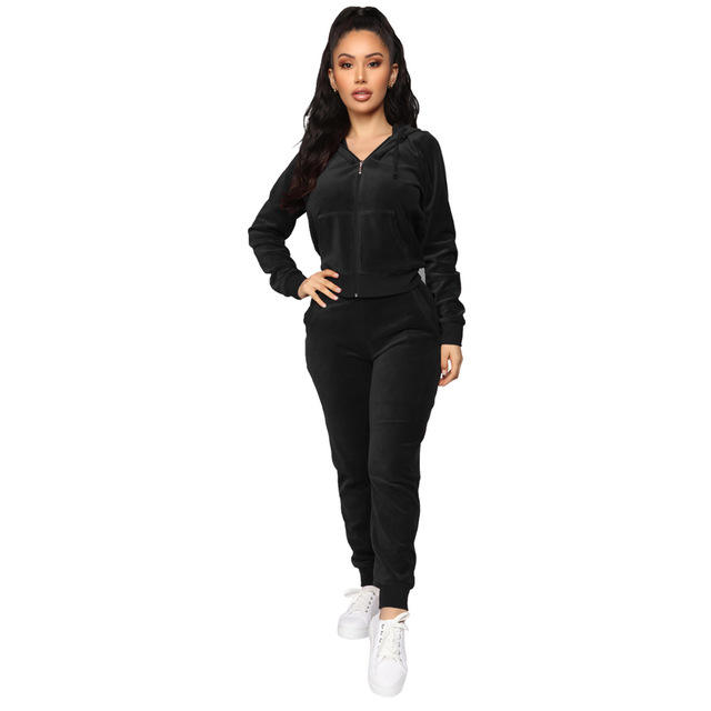 New Long Sleeve Active Jogger Suit Training Sweatsuit Women Fitted Velour Hooded Velvet Tracksuit - 이미지 4