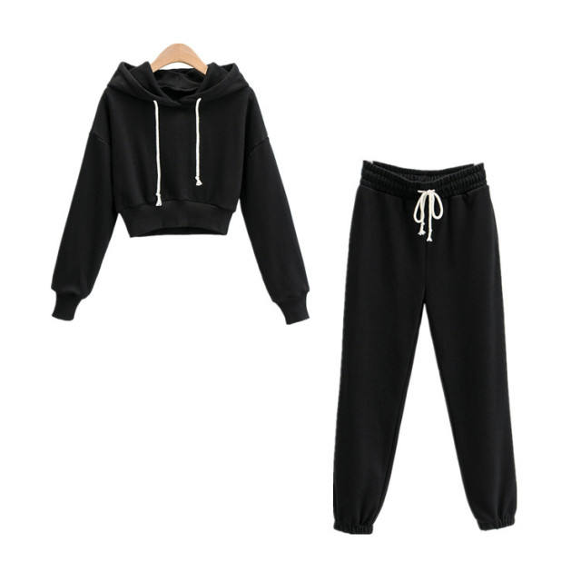Wholesale High Quality Custom Female Crop Tops Hoodies Running Casual Plain Women Joggers Sets - Vaizdas 4