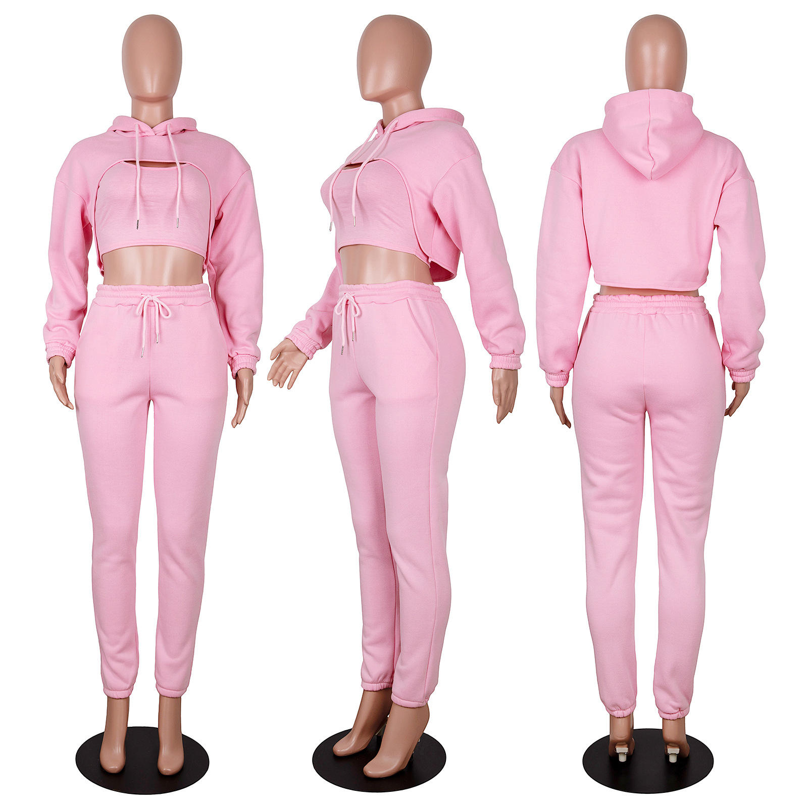 Best Price Solid Candy Color Sweatsuits Women 3 Piece Set Clothing Loose Hoodie and Jogger Set - Imagem 4
