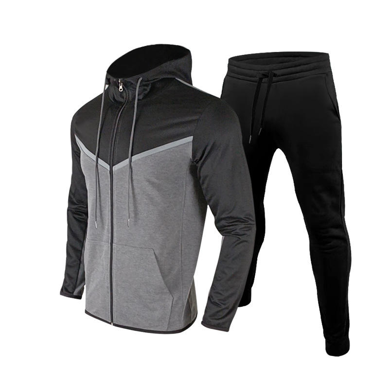 Wholesale Custom Logo Blank Fitness Sports Hooded Mens Zipper Tracksuit Sweatsuit Set - Image 4