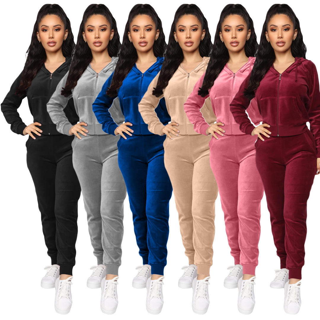 Wholesale Custom Velvet Sweatsuit Two Piece Pants Set Velour Lady Tracksuits for Women - Obrázek 4
