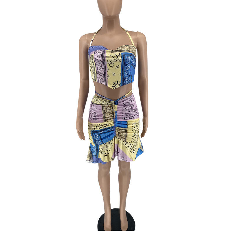 Women Summer Tank Top Splicing Ruffle Dress Casual Above Knee Pleated Skirt Two Piece Set - Image 5