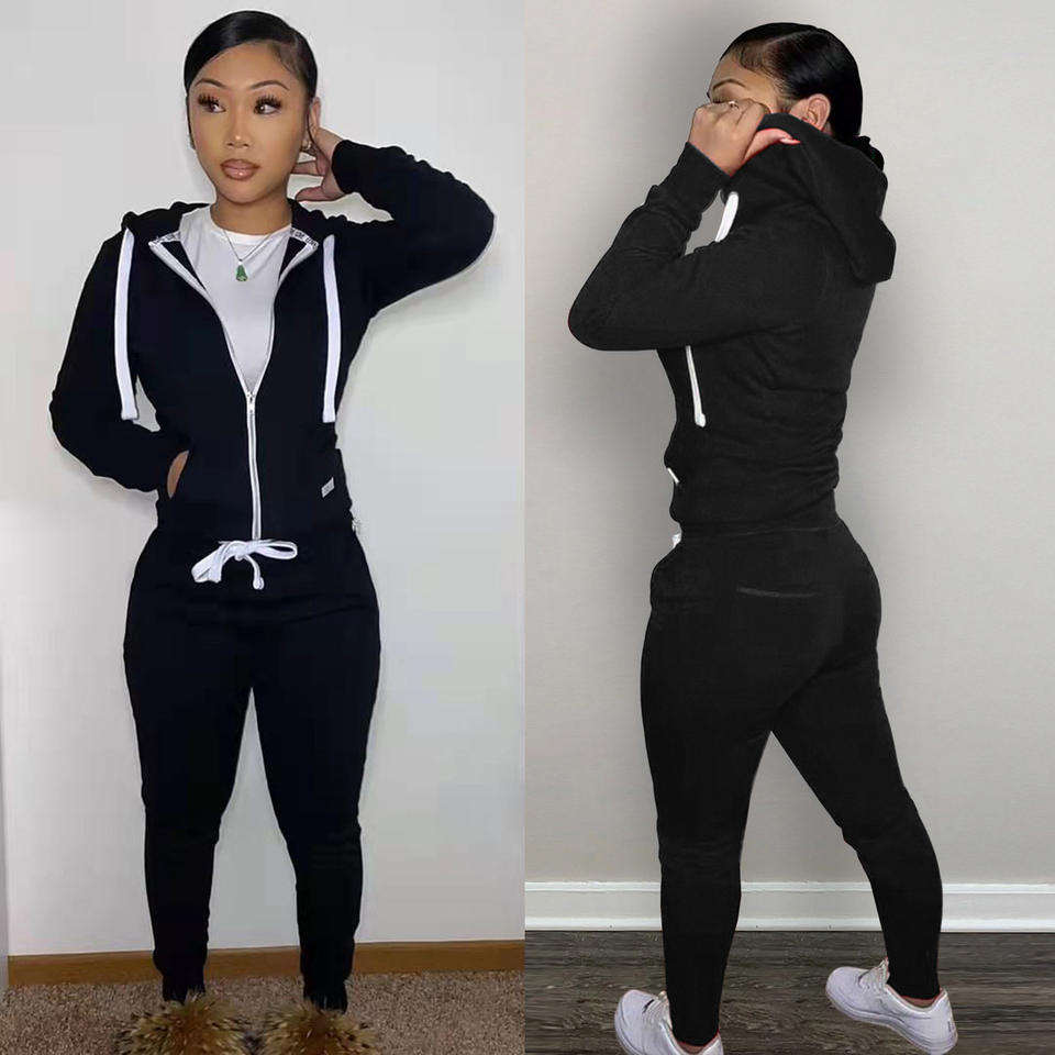 Thick Fleece 2 Piece Women Fall Winter Clothes Jogging Sweatpants Suit Cardigan Hoodie Women Sweatsuit Set Tracksuit Jogger Set - immagine 5