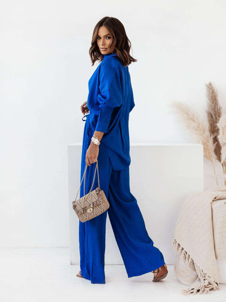 Fall Plain Loose Shirt and Pants Set Two Piece Sets Womens Two Piece Loungewear Linen Set - imagine 5