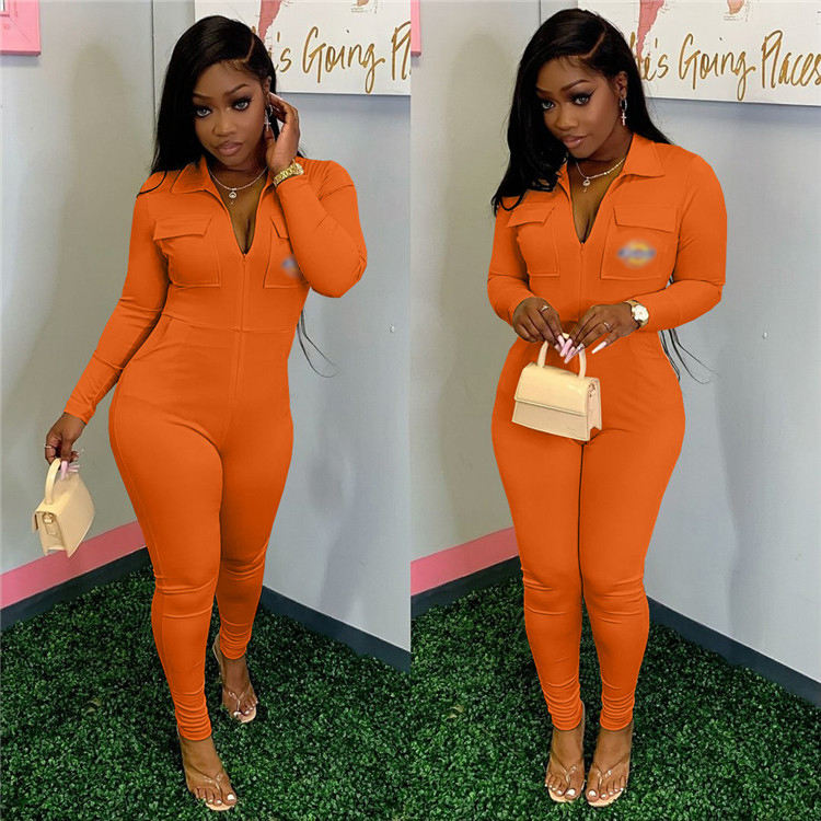 Women Long Sleeve Solid Color Bodysuit Zipper Rompers Jumpsuits Playsuits Rompers Bodysuits for Women Jumpsuits – Bild 5