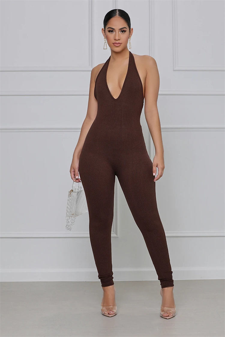 Sexy Design Backless Sleeveless Halter Neck V-neck Hip Lifting Sports One Piece Jumpsuit – Bild 5