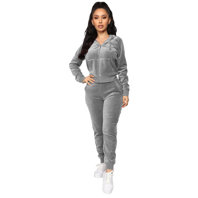 New Long Sleeve Active Jogger Suit Training Sweatsuit Women Fitted Velour Hooded Velvet Tracksuit - 이미지 5