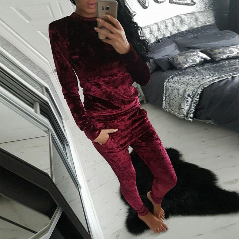 Ready to Ship Wholesale Latest Design Luxury Women Velour Tracksuit - Image 5